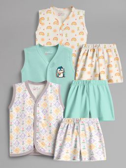 HELLCAT - 100% Cotton Printed Jabla & Shorts for Babies- Multi-Color (Pack of 3)