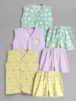 HELLCAT - 100% Cotton Printed Jabla & Shorts for Babies- Multi-Color (Pack of 3)