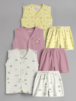 HELLCAT - 100% Cotton Printed Jabla & Shorts for Babies- Multi-Color (Pack of 3)