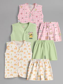HELLCAT - 100% Cotton Printed Jabla & Shorts for Babies- Multi-Color (Pack of 3)
