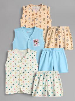 HELLCAT - 100% Cotton Printed Jabla & Shorts for Babies- Multi-Color (Pack of 3)