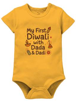 Zeezeezoo - Diwali Theme Half Sleeves My First Diwali With Dada and Dadi Baby Onesie