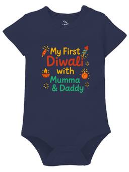 Zeezeezoo - Diwali Theme Half Sleeves My First Diwali With Mumma and Daddy Baby Onesie