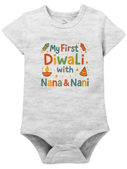 Zeezeezoo - Diwali Theme Half Sleeves My First Diwali with Nana and Nani Baby Onesie