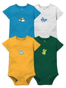 Zeezeezoo - Rainbow, Whale, Dino and alligator Printed Baby Onesie (Pack of 4)