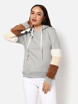Campus Sutra - Womens Solid Hoodie Sweatshirt Grey