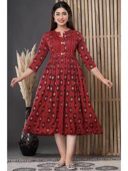 The Perfect Fit Co. - Stylish Womens Cotton Maternity Feeding Zipper Nursing Dress Red