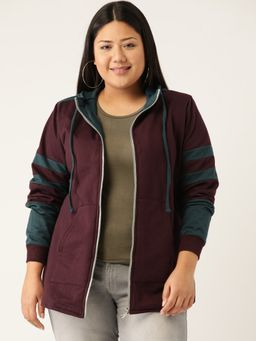 theRebelinme - Plus Size Women Burgundy and Teal Color Block Jacket