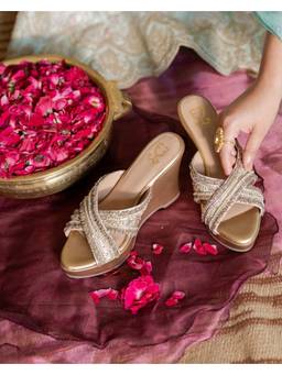 Fizzy Goblet - Women 24K Magic Criss Cross Gold Wedge Heels