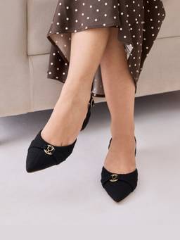 Fizzy Goblet - Women Power Pointed Black Slingback Mules