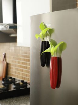 VarEesha - Greendoor Red and Black Oval Ceramic Magnetic Planters Set of 2