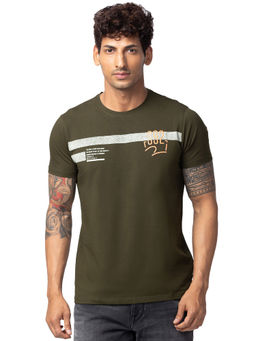Spykar - Olive Half Sleeves Blended T-Shirt for Men