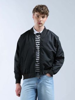 Flying Machine - Black Oversized Fit Solid Jacket