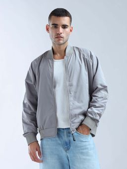 Flying Machine - Grey Oversized Fit Solid Jacket