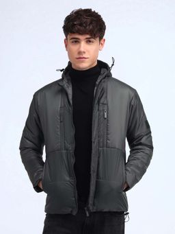 Flying Machine - Grey Regular Fit Solid Padded Jacket