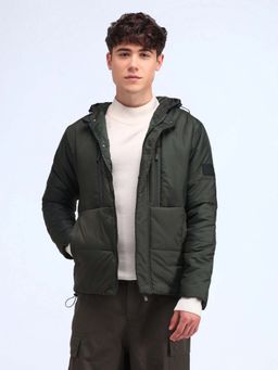 Flying Machine - Olive Regular Fit Solid Padded Jacket