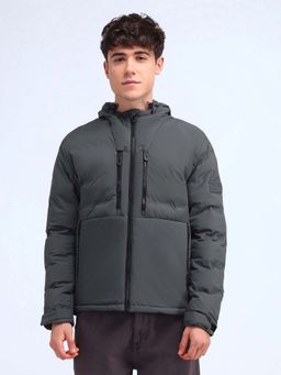 Flying Machine - Grey Regular Fit Solid Padded Jacket