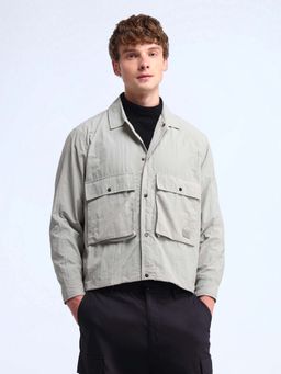 Flying Machine - Grey Oversized Fit Solid Jacket