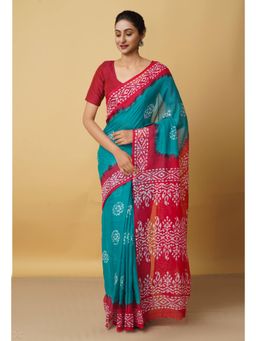 Unnati Silks - Green Pure Batik Kota Cotton Saree with Unstitched Blouse