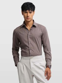 Arrow Newyork - Mens Manhattan Slim Fit Textured New York Shirt Brown