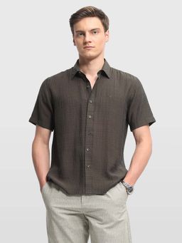 Arrow Newyork - Mens Seersucker Relaxed Fit Elixir Shirt Brown