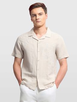 Arrow Newyork - Mens Floral Embroidered Elixir Shirt Beige