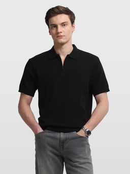 Arrow Newyork - Mens Textured Regular Fit Elixir Polo T-Shirt Black