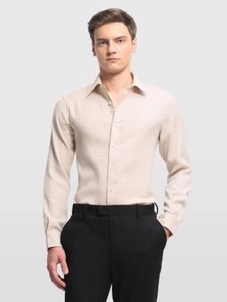 Arrow - Mens Dobby Tailored Fit 1851 Shirt Beige