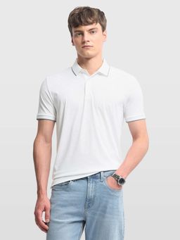 Arrow - Mens Self Design Geometric Regular Fit Polo T-Shirt White