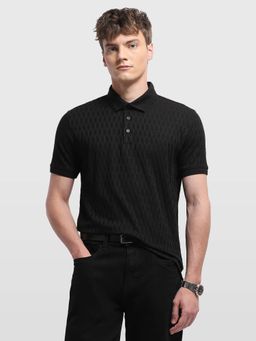 Arrow - Mens Self Design Geometric Regular Fit Polo T-Shirt Black