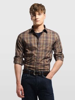 Arrow Sports - Mens Plaid Checked Twill Shirt Brown