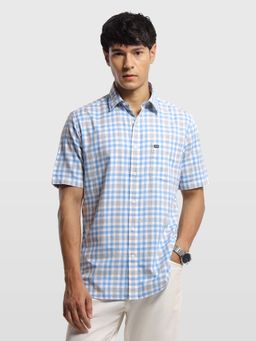 Arrow Sports - Mens Gingham Checked Aquarelle Drift Shirt Blue