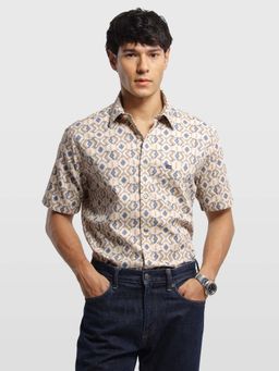 Arrow Sports - Mens Geometric Printed Sage and Sun Shirt Beige