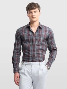 Arrow Sports - Mens Tartan Checked Chelsea Slim Fit Shirt Red