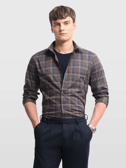 Arrow Sports - Mens Tartan Checked Regular Fit Shirt Brown