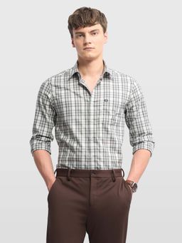 Arrow Sports - Mens Tartan Checked Chelsea Slim Fit Shirt Beige