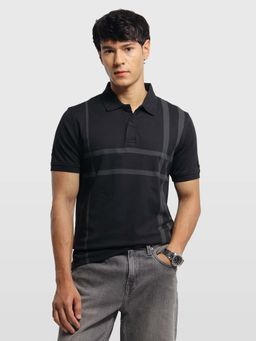 Arrow Sports - Mens Horizontal Striped Regular Fit Polo T-Shirt Black
