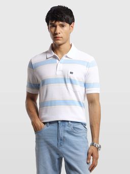 Arrow Sports - Mens Horizontal Striped Regular Fit Polo T-Shirt White