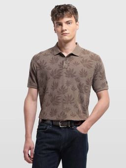 Arrow Sports - Mens Tropical Printed Regular Fit Polo T-Shirt Brown