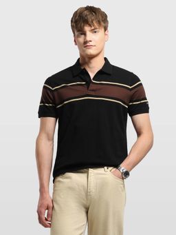 Arrow Sports - Mens Horizontal Striped Regular Fit Polo T-Shirt Black