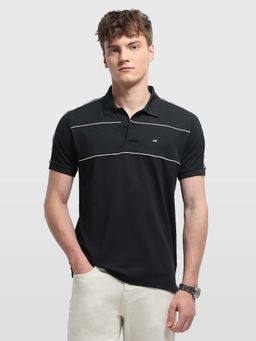 Arrow Sports - Mens Solid Stripe Detail Regular Fit Polo T-Shirt Black