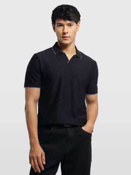 Arrow Sports - Mens Self Design Vertical Striped Regular Fit Polo T-Shirt Black