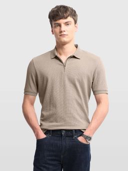 Arrow Sports - Mens Textured Regular Fit Polo T-Shirt Beige