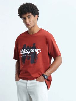 Flying Machine - Mens Graphic Printed Relaxed Fit T-Shirt Red