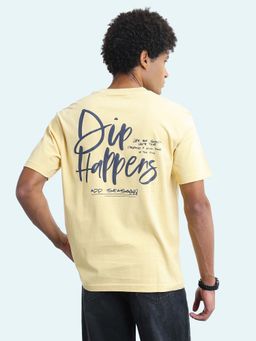 Flying Machine - Mens Typographic Printed Relaxed Fit T-Shirt Yellow