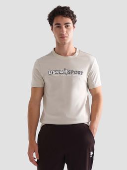 U.S. POLO ASSN. - Active Sports Mens Brand Printed Slim Fit Active T-Shirt Beige