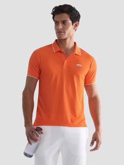 U.S. POLO ASSN. - Active Sports Mens Solid Regular Fit Active Polo T-Shirt Orange