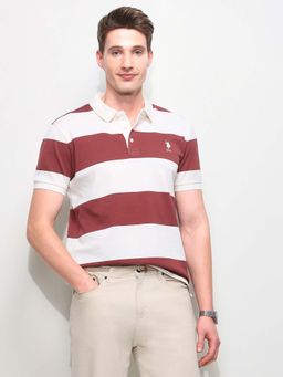 U.S. POLO ASSN. - Mens Horizontal Striped Slim Fit Polo T-Shirt Pink