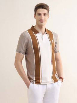 U.S. POLO ASSN. - Mens Colourblocked Slim Fit Polo T-Shirt Brown