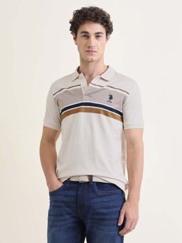 U.S. POLO ASSN. - Mens Horizontal Striped Slim Fit Polo T-Shirt Beige